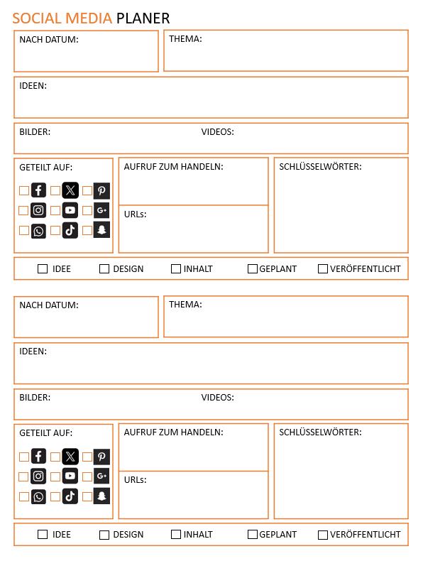 Social Media Kalender Template